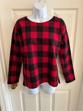 J. Jill Red and Black Buffalo Plaid Long Sleeve Top, Small